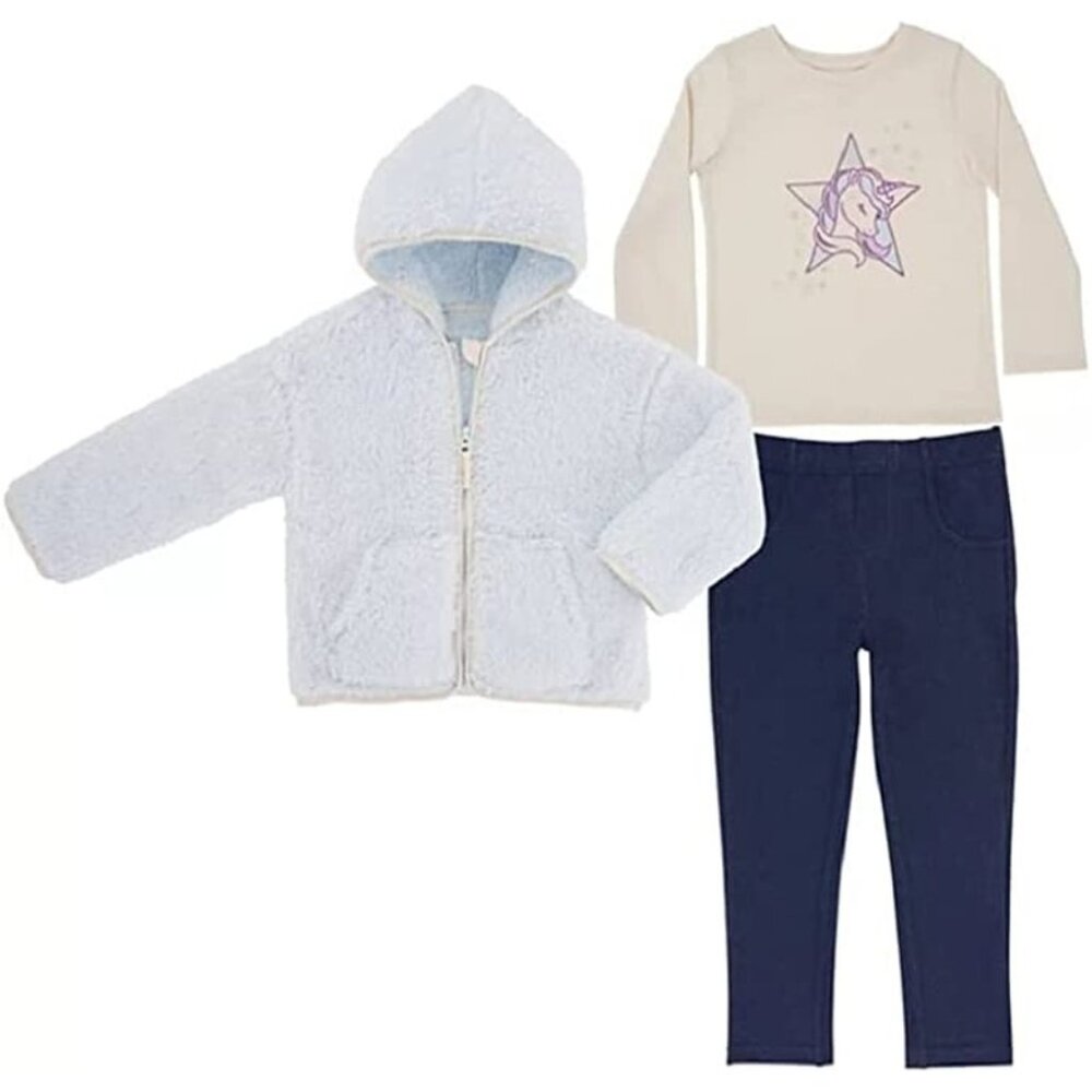 Members Mark Matching 3‎ Piece Set Unicorn Girls Top Leggings Fuzzy Soft Jacket